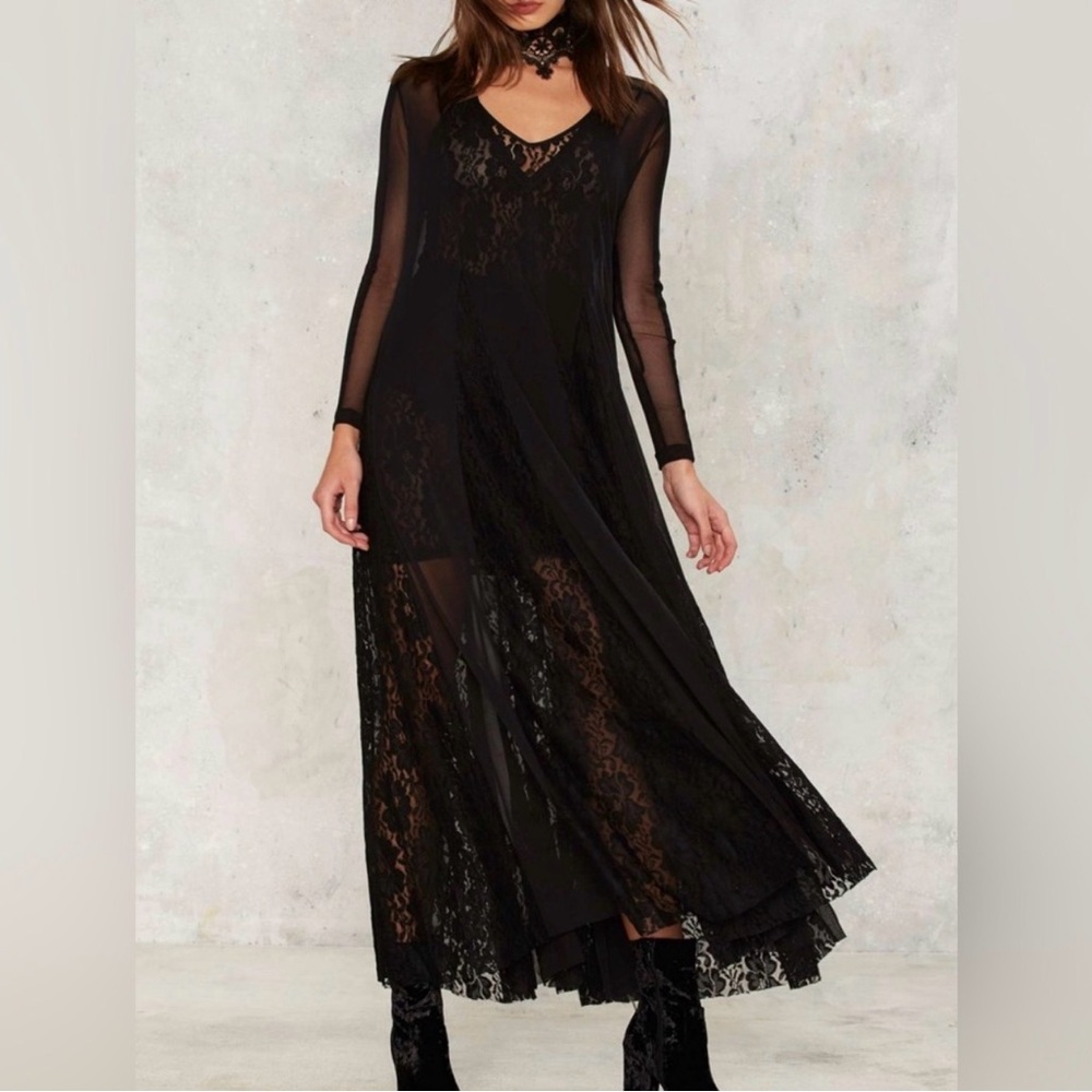 We Are HAH Women's Mama C Black Mesh Lace Maxi Dress